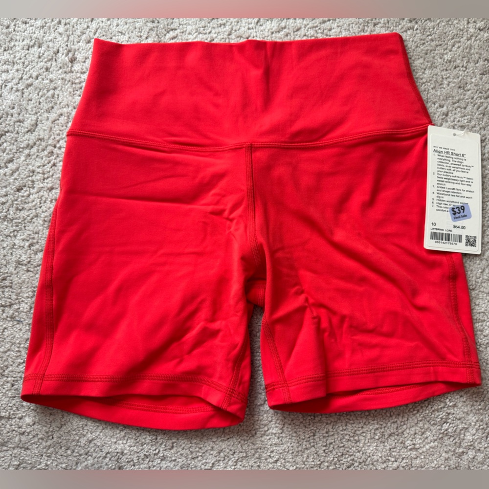 NWT lululemon align HR short 6in size 10 love red